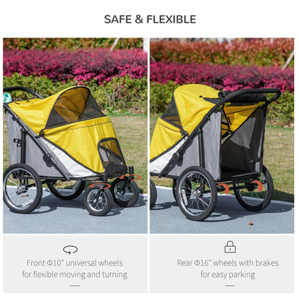 Foldable Pet Stroller for Medium & Large Dogs and Cats with Washable Cushion, Storage Bags & Safety Leash - Yellow