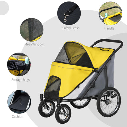 Foldable Pet Stroller for Medium & Large Dogs and Cats with Washable Cushion, Storage Bags & Safety Leash - Yellow