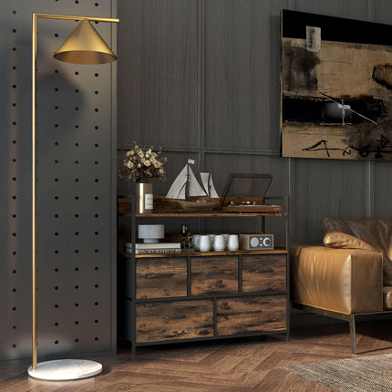 Rustic Chest of Five Fabric Drawers with Shelves - Rustic Brown
