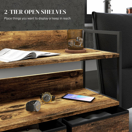 Rustic Chest of Five Fabric Drawers with Shelves - Rustic Brown