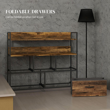 Rustic Chest of Five Fabric Drawers with Shelves - Rustic Brown