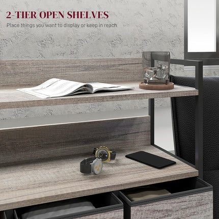 Rustic Chest of Seven Fabric Drawers with Steel Frame - Grey Wood Effect