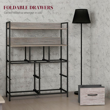 Rustic Chest of Seven Fabric Drawers with Steel Frame - Grey Wood Effect