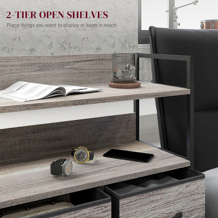 Rustic Chest of Five Fabric Drawers with Shelves - Grey Wood Effect
