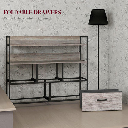 Rustic Chest of Five Fabric Drawers with Shelves - Grey Wood Effect
