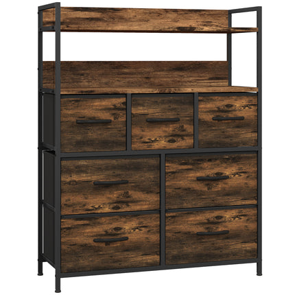 Rustic Chest with Seven Fabric Drawers for Storage - Rustic Brown
