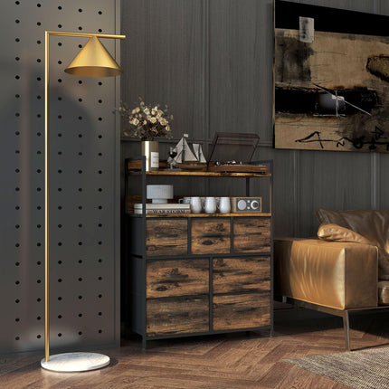 Rustic Chest with Seven Fabric Drawers for Storage - Rustic Brown