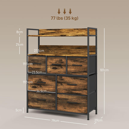 Rustic Chest with Seven Fabric Drawers for Storage - Rustic Brown