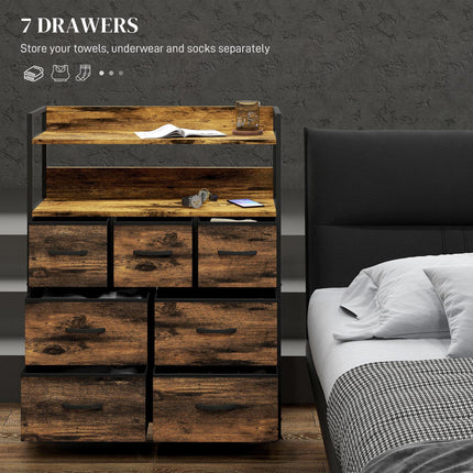 Rustic Chest with Seven Fabric Drawers for Storage - Rustic Brown