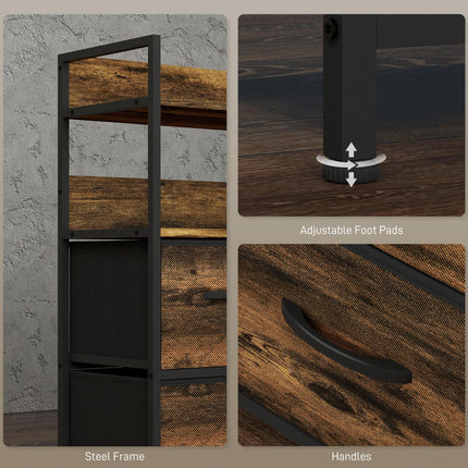 Rustic Chest with Seven Fabric Drawers for Storage - Rustic Brown