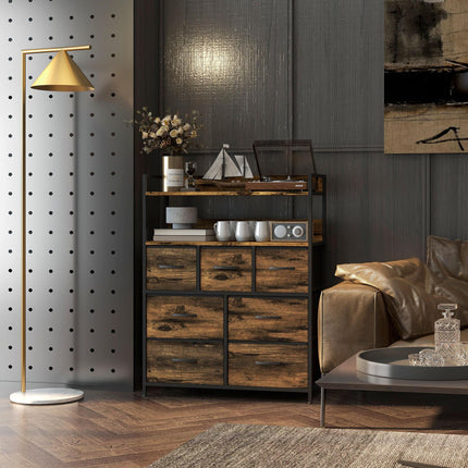 Rustic Chest with Seven Fabric Drawers for Storage - Rustic Brown