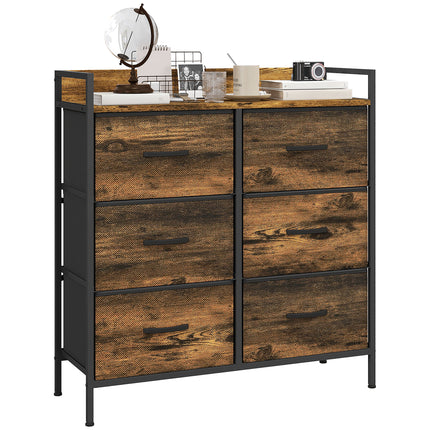 Rustic Chest of Six Fabric Drawers with Steel Frame - Rustic Brown