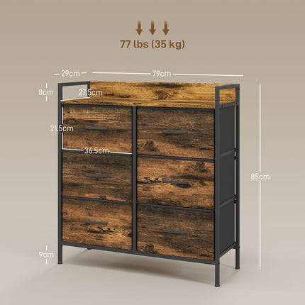 Rustic Chest of Six Fabric Drawers with Steel Frame - Rustic Brown