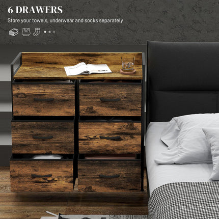 Rustic Chest of Six Fabric Drawers with Steel Frame - Rustic Brown
