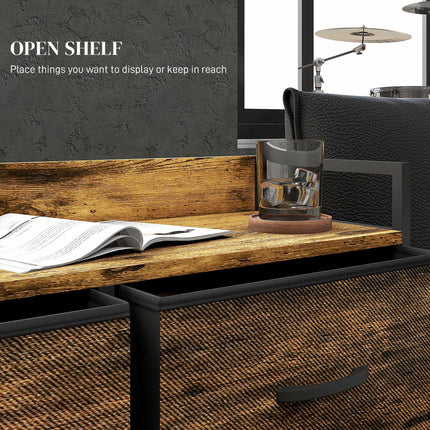 Rustic Chest of Six Fabric Drawers with Steel Frame - Rustic Brown