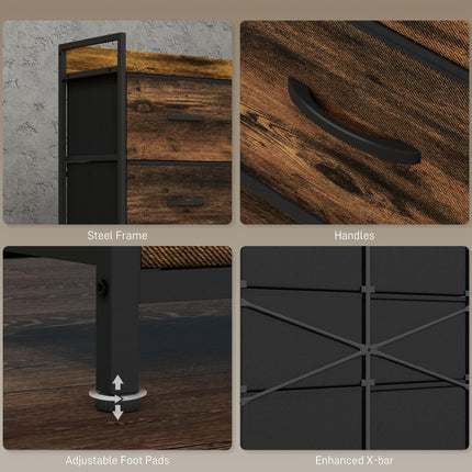 Rustic Chest of Six Fabric Drawers with Steel Frame - Rustic Brown