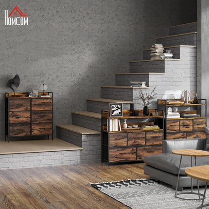 Rustic Chest of Six Fabric Drawers with Steel Frame - Rustic Brown