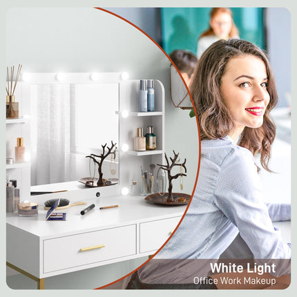 Lighted Makeup Vanity Desk with Cushioned Stool and Drawers - White