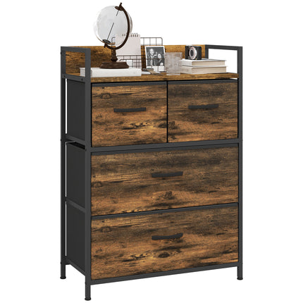 Rustic Chest of Four Fabric Drawers with Steel Frame - Rustic Brown
