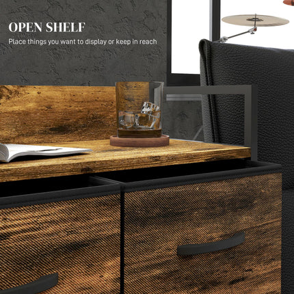 Rustic Chest of Four Fabric Drawers with Steel Frame - Rustic Brown