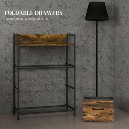 Rustic Chest of Four Fabric Drawers with Steel Frame - Rustic Brown