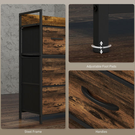Rustic Chest of Four Fabric Drawers with Steel Frame - Rustic Brown