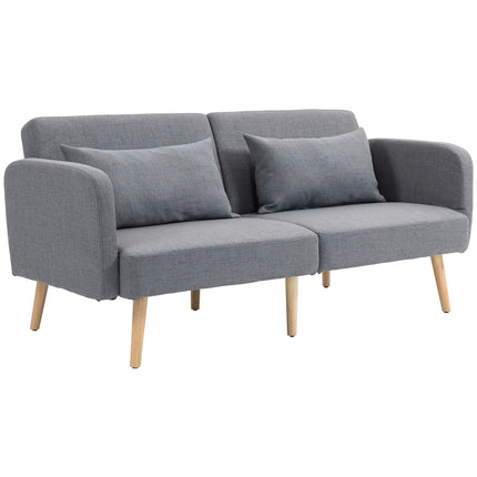 Two-Seater Click-Clack Sofa Bed with Pillows - Grey