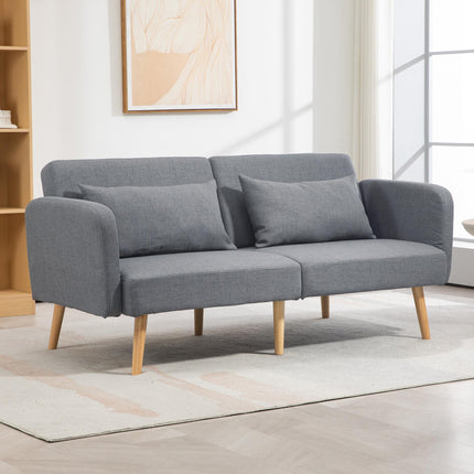 Two-Seater Click-Clack Sofa Bed with Pillows - Grey
