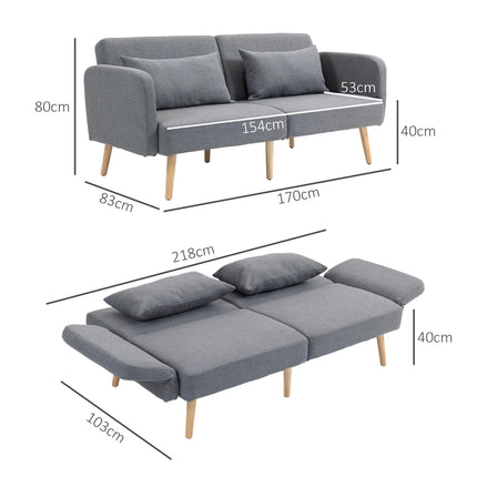 Two-Seater Click-Clack Sofa Bed with Pillows - Grey