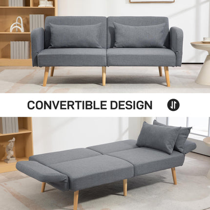 Two-Seater Click-Clack Sofa Bed with Pillows - Grey