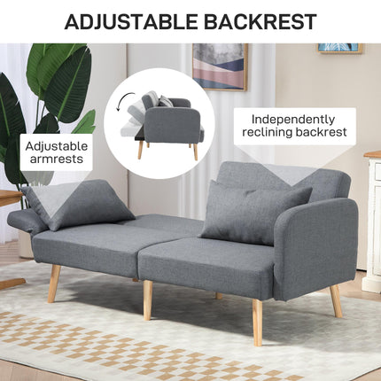 Two-Seater Click-Clack Sofa Bed with Pillows - Grey