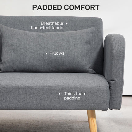 Two-Seater Click-Clack Sofa Bed with Pillows - Grey