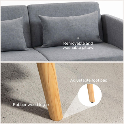 Two-Seater Click-Clack Sofa Bed with Pillows - Grey