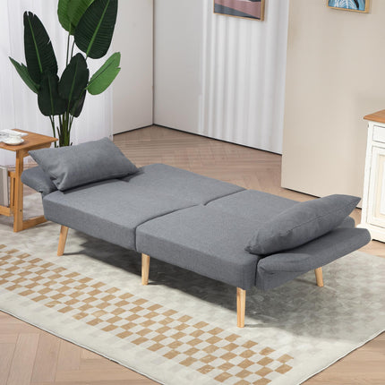 Two-Seater Click-Clack Sofa Bed with Pillows - Grey