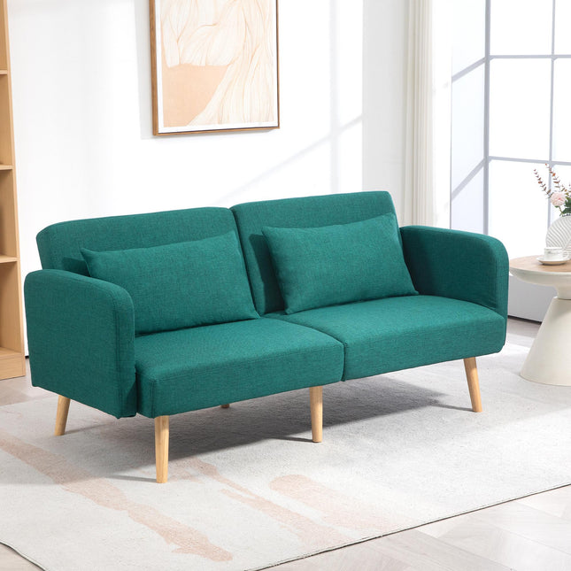 2/3 Seater Sofa Bed, Convertible Bed Settee, Fabric Sofa Couch with 2 Cushions F