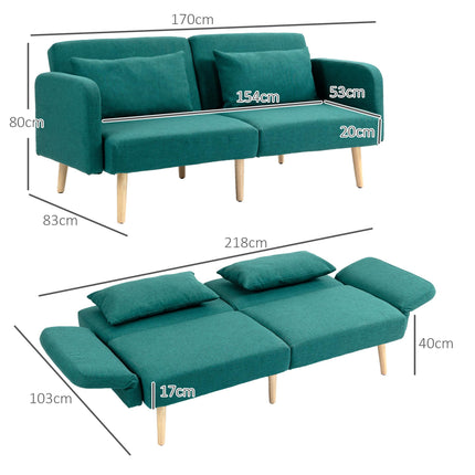 2/3 Seater Sofa Bed, Convertible Bed Settee, Fabric Sofa Couch with 2 Cushions F