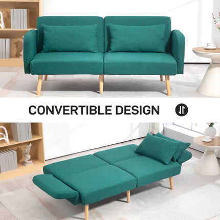 2/3 Seater Sofa Bed, Convertible Bed Settee, Fabric Sofa Couch with 2 Cushions F