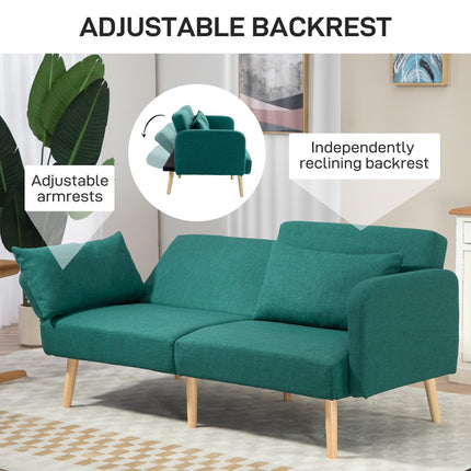2/3 Seater Sofa Bed, Convertible Bed Settee, Fabric Sofa Couch with 2 Cushions F