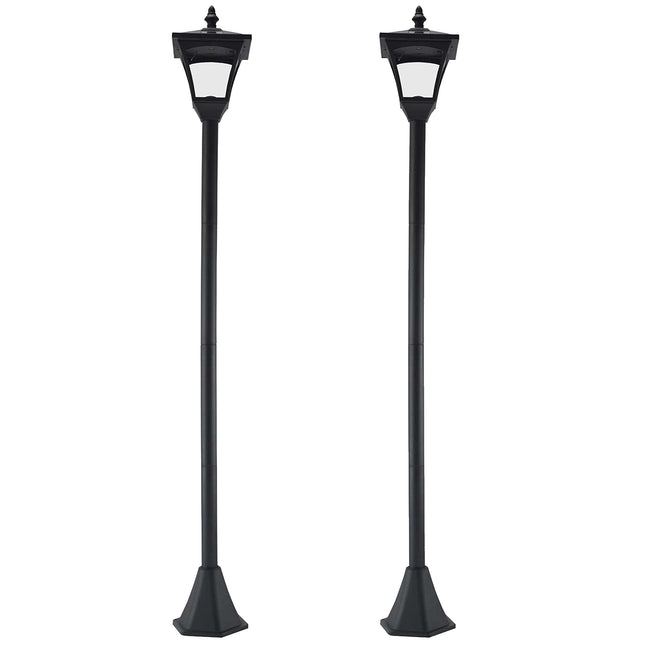Set of 2 Solar Garden Post Lamps with Sensor Dimmable LED - Black