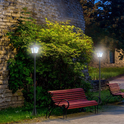 Set of 2 Solar Garden Post Lamps with Sensor Dimmable LED - Black
