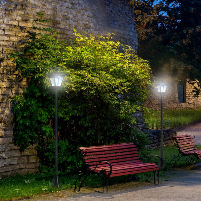 Set of 2 Solar Garden Post Lamps with Sensor Dimmable LED - Black