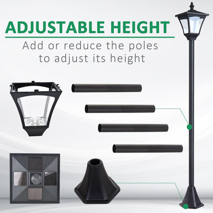 Set of 2 Solar Garden Post Lamps with Sensor Dimmable LED - Black