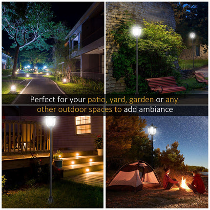 Set of 2 Solar Garden Post Lamps with Sensor Dimmable LED - Black