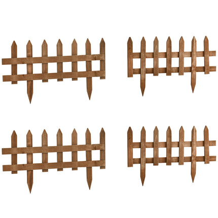 Pack of 24 Wooden Border Fences, Garden Fixed Picket Fence for Lawn Edging, Flow