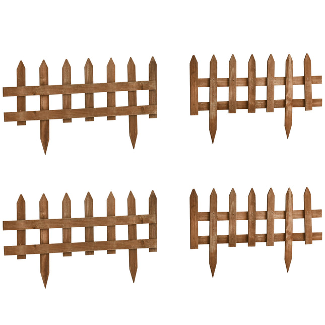 Pack of 24 Wooden Border Fences, Garden Fixed Picket Fence for Lawn Edging, Flow