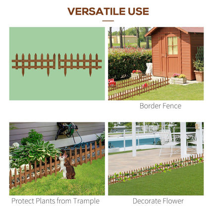 Pack of 24 Wooden Border Fences, Garden Fixed Picket Fence for Lawn Edging, Flow