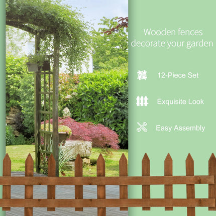 Pack of 24 Wooden Border Fences, Garden Fixed Picket Fence for Lawn Edging, Flow