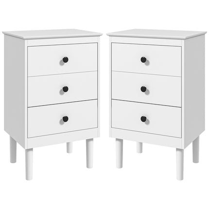 Set of Two Three-Drawer Bedside Tables - White
