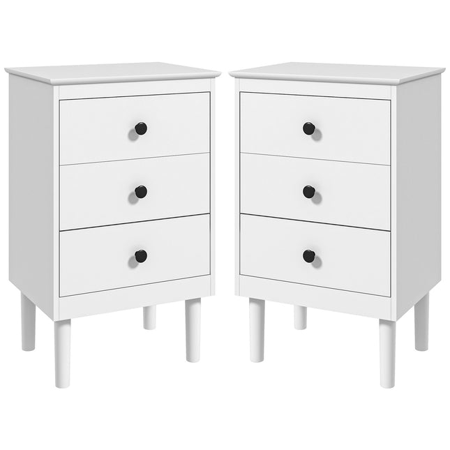 Set of Two Three-Drawer Bedside Tables - White