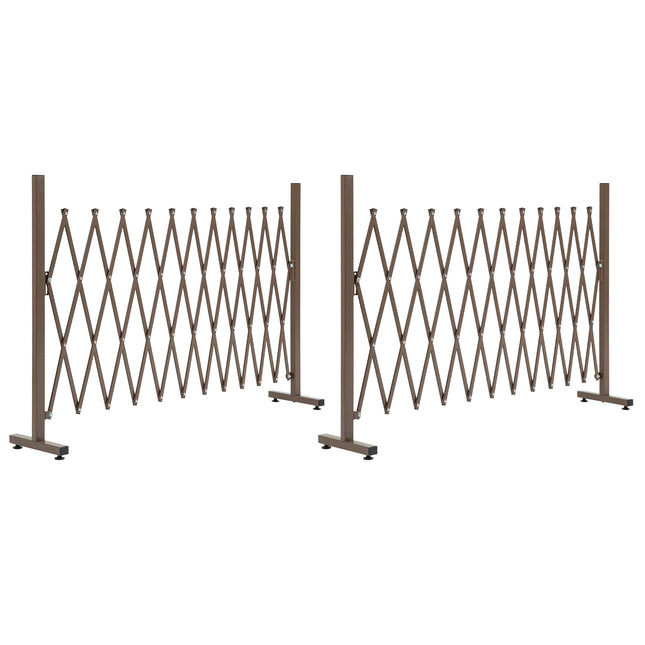 Set of 2 Expanding Garden Fencc, Aluminium Freestanding Foldable Picket Fence, 300cmx103.5 cm, Dark Brown